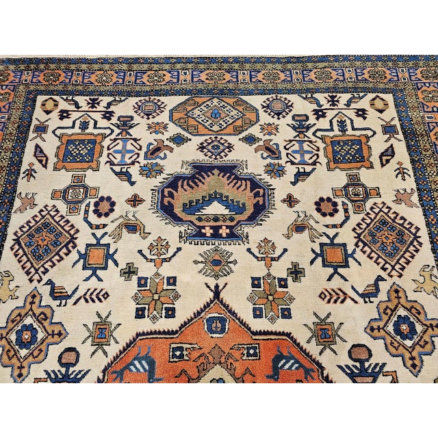 Vintage Persian Ardabil Rug, Hand-Knotted Wool, Geometric Pattern, Ivory & Brick, 8x11 For Sale - Image 9 of 16
