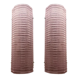 Set of Two Diamanted Pink Rectangular Murano Glass Wall Sconce