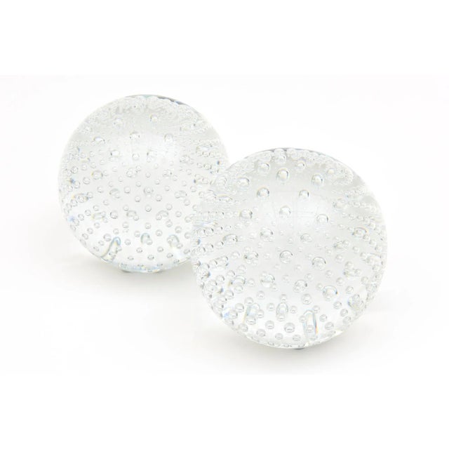Modern Vintage Large Bullecante Bubble Infinity Clear Glass Balls or Bookends Pair Of For Sale - Image 3 of 11