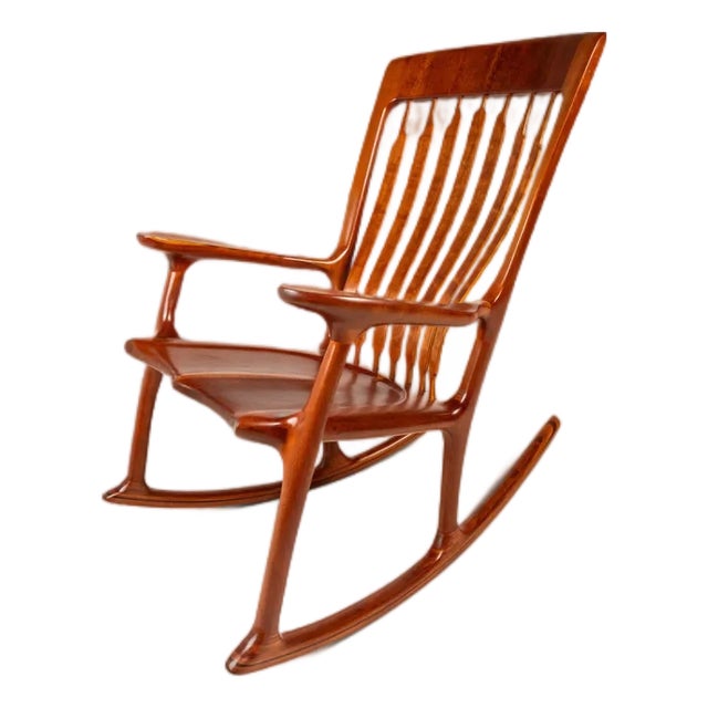 Studio Craft Sculptural Rocking Chair in Solid Cherry Wood Attributed to Hal Taylor After Sam Maloof and James Krenov, Usa, C. 1980's For Sale
