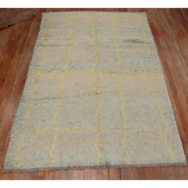 Soft Blue Yellow Turkish Shag Gallery Size Rug For Sale In New York - Image 6 of 6