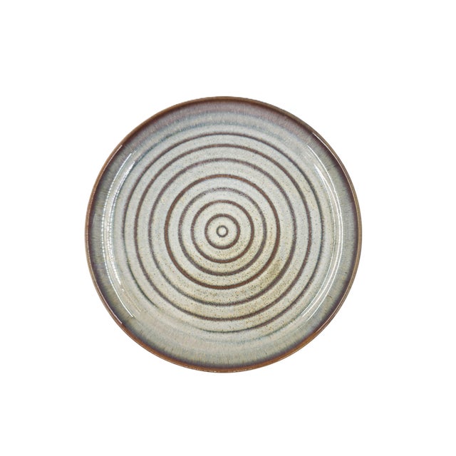 Vietnamese Dual-Glaze Stoneware Ceramic Dinner Plates With Spiral Motif - Set of 4 For Sale In New York - Image 6 of 6