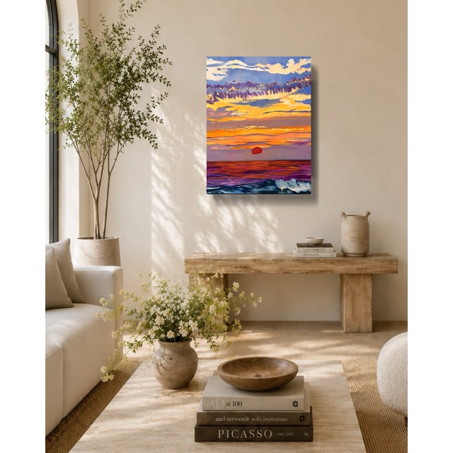 2020s Javiera Da Fonseca Ilić "Apókalypsis" Oil on Canvas, Fiery Red Sun Setting Over the Sea, Contemporary Coastal Painting, 2026 For Sale - Image 5 of 6
