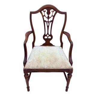 Antique 1920s Federal Hepplewhite Revival Walnut Dining Armchair Pierced Back For Sale