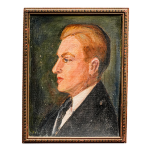 Art Deco Era Antique Oil Painting Profile Portrait of Young Man in Suit Framed