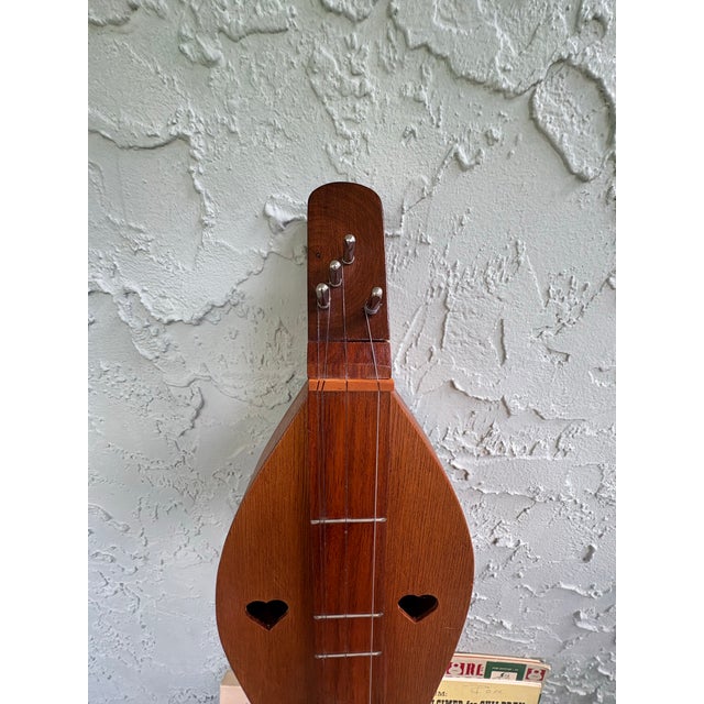 Vintage Handmade Hourglass Mountain Dulcimer With Heart Cutouts & Music Books For Sale - Image 4 of 12