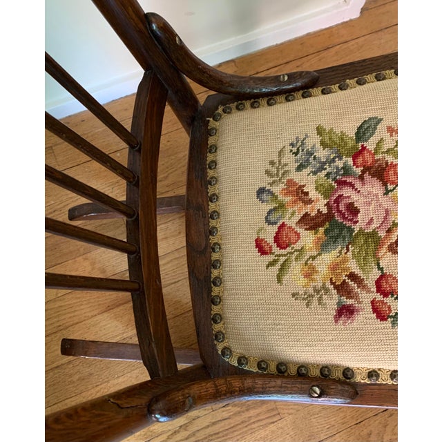 Antique Rocking Chair With Needlepoint and Nail Head Seat Chairish