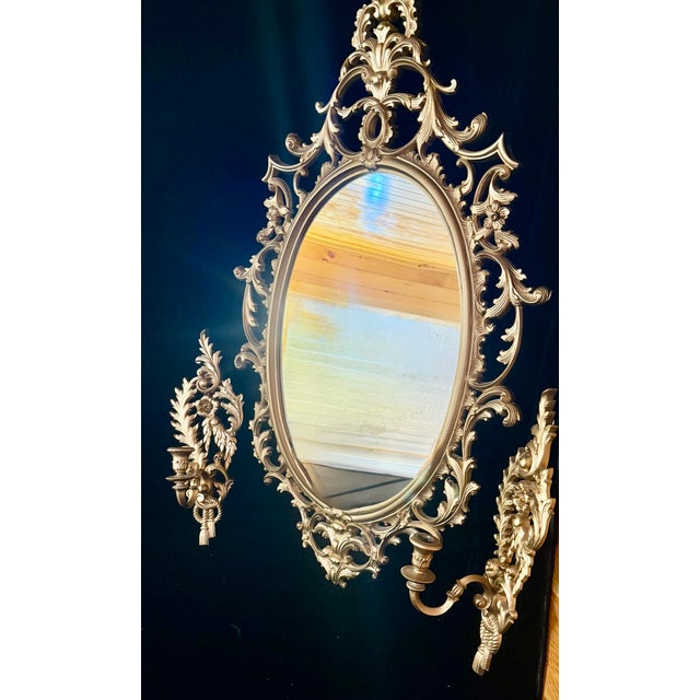 Mid 20th Century Set of 3, Rococo Style Giltwood Wall Mirror Set For Sale - Image 12 of 12