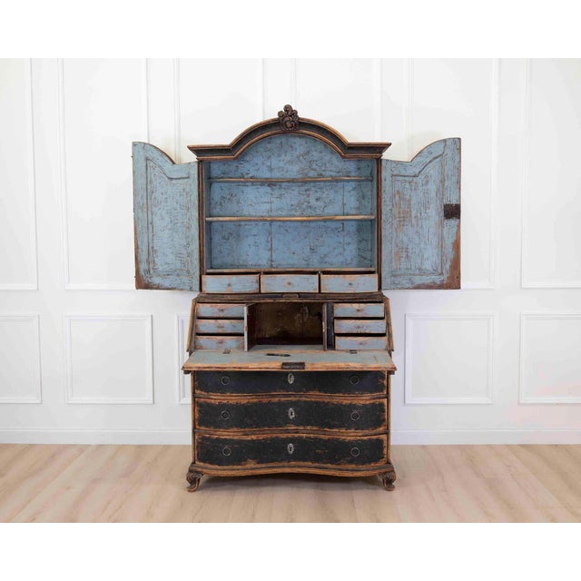 Wood Danish 18th Century Bow-Fronted Rococo Secretary For Sale - Image 7 of 12