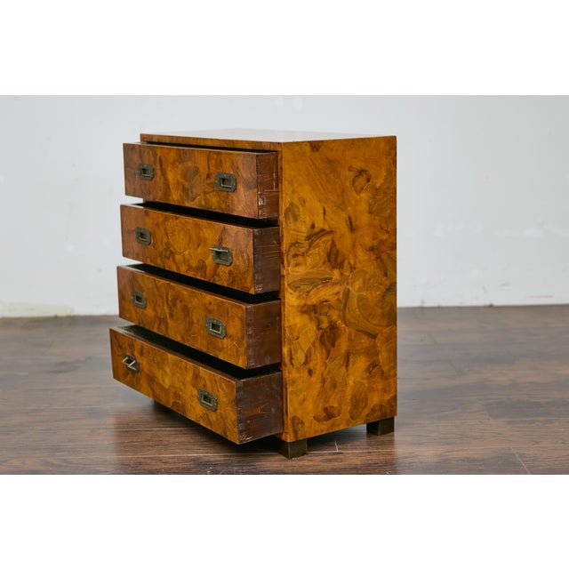 Italian 1940s Italian Walnut Commode with Elaborate Grain Patterns and Brass Hardware For Sale - Image 3 of 12