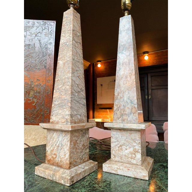 20th Century Marble Obelisk Table Lamps - a Pair For Sale - Image 4 of 12