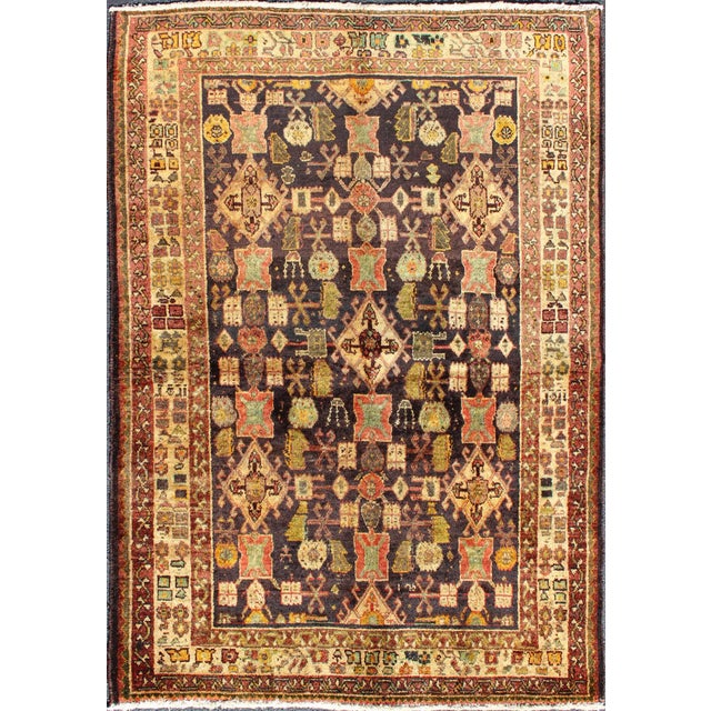 Vintage Persian Mahal Rug With Repeating Tribal Motifs in Rich Brown, Soft Green 4′3″ × 6′5″ For Sale - Image 11 of 11