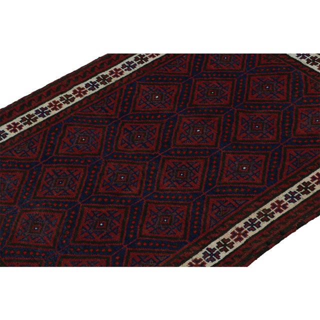 Rug & Kilim 1950s Vintage Baluch Tribal Rug in Red & Navy Blue Patterns by Rug & Kilim For Sale - Image 4 of 7