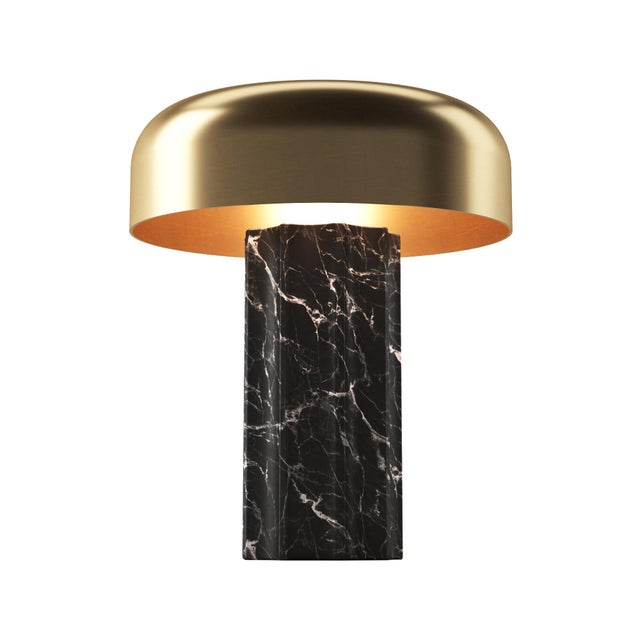 2020s FLUTED COLUMN Rechargeable Cordless LED Table Lamp, 3-Levels Brightness Touch Sensor Control, Black Marble / Brushed Brass For Sale - Image 5 of 14