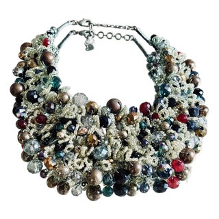 1990s Y2k Maximalist Beaded Cluster Bib Necklace For Sale