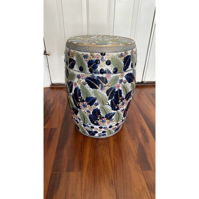 Vintage Porcelain Gilded Botanical Chinese Garden Stool For Sale - Image 4 of 8