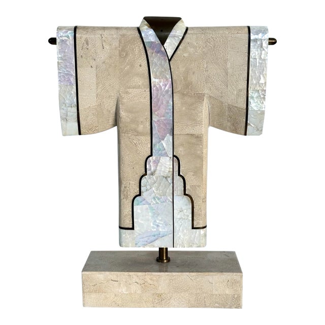 Vintage 1980's Tessellated Stone & Brass Decorative Kimono Sculpture by Maitland Smith For Sale