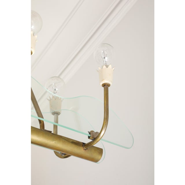1930s Italian Art Deco Brass and Glass 8-Light Pendant For Sale - Image 12 of 15