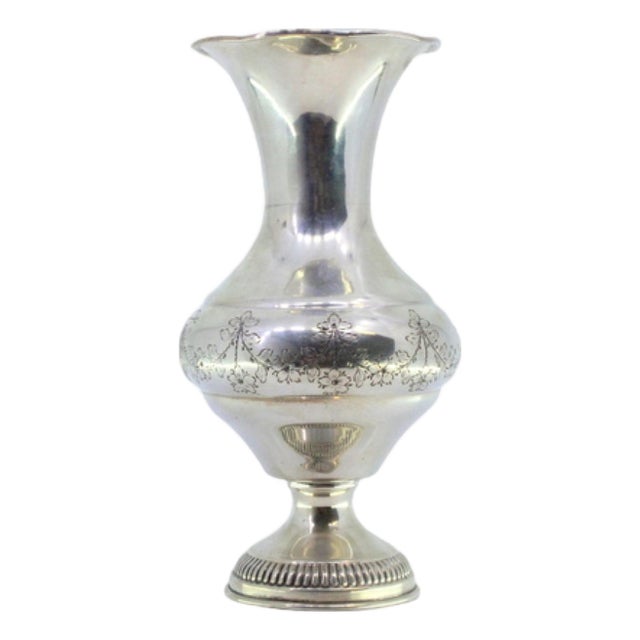 Silver Jug with Engraved Plant Motifs and Monogram Card with Fluted Circular Base For Sale