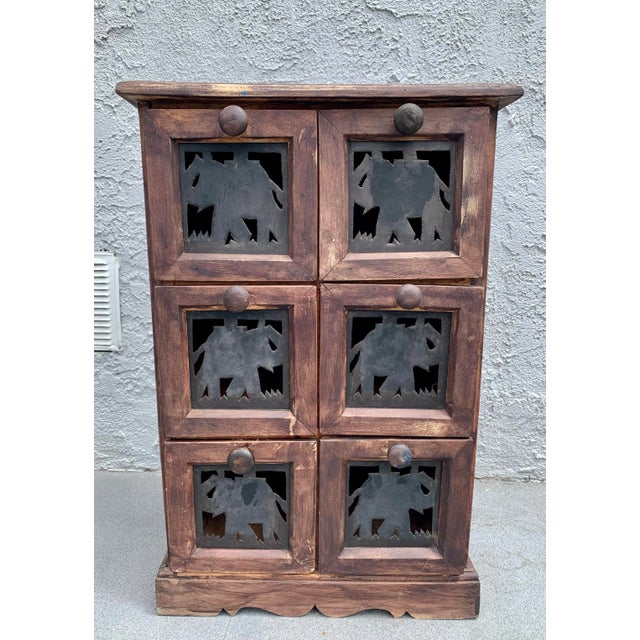 1960s 1960s Vintage Wood and Metal Indian 6 Drawer Apothecary/ Spice Cabinet For Sale - Image 5 of 10