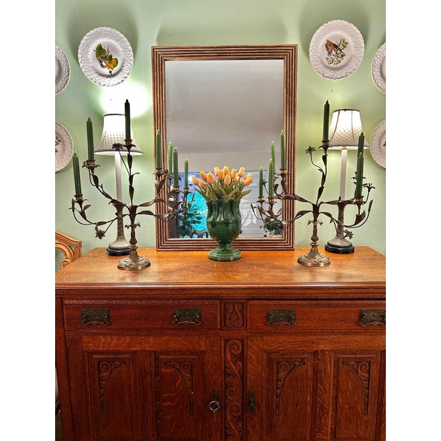 Rustic European Vintage Italian or French Style Solid Brass Five-Light Floral Tole Candelabra With Original Gilt Finish For Sale - Image 3 of 14