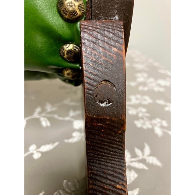 Antique Pegged-Joint Rolling Pin Gout Stool in Verdant Green Leatherette For Sale - Image 17 of 18