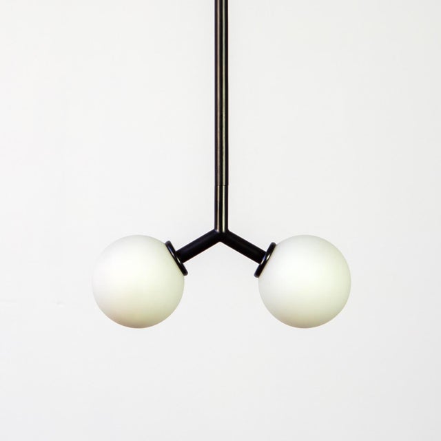 Y Pendant Mini, Black, 29in H, 3 Inch Glass Globes, by Research.Lighting, Modern, Minimal Hanging Light For Sale - Image 4 of 10