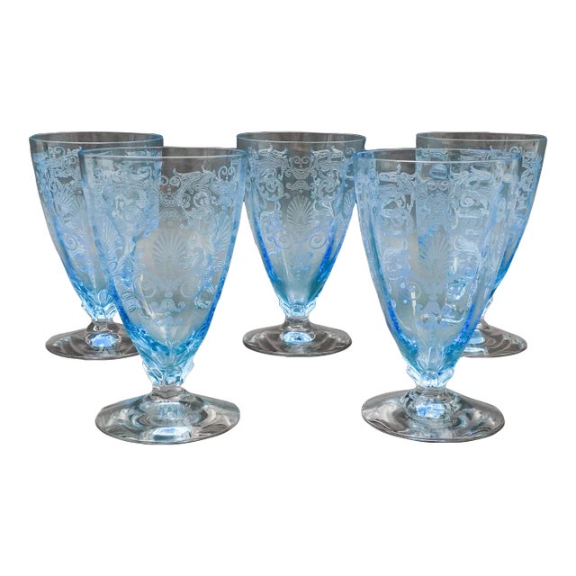 Fostoria Versailles Azure Blue Crystal Parfait Tumbler Glasses