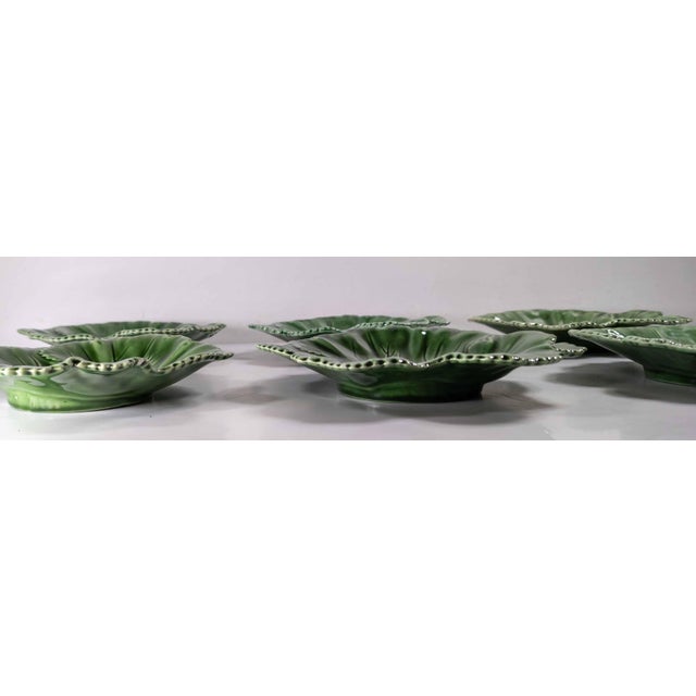 Mid-Century Set of 6 Green Cabbage Luncheon Plates by Secla Portugal For Sale - Image 9 of 18