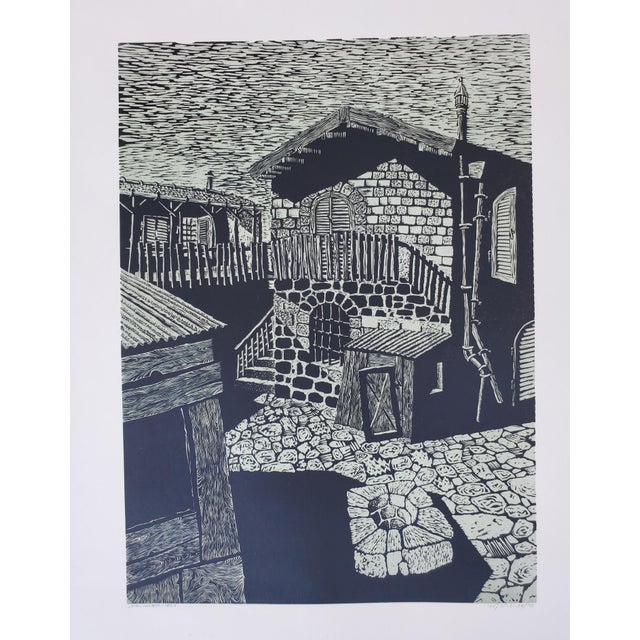 Printmaking Materials A Vintage Linocut Block Print Signed Arieh Kimhi, Jerusalem 1974, Numbered 10/135 For Sale - Image 7 of 12