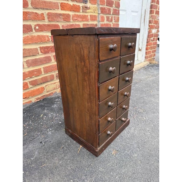 Farmhouse Antique Early American Premitive Style Apothecary Cabinet or Spice Drawer For Sale - Image 3 of 17