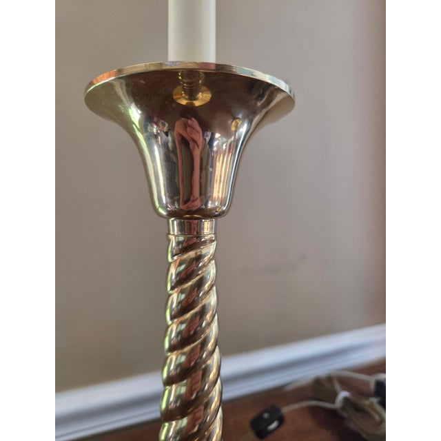 Metal Vintage Barley Twist Brass Lamps - A Pair For Sale - Image 7 of 17