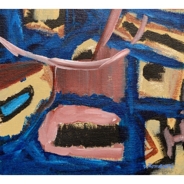 Abstract Expressionism "Nacho Libre", Small-Scale Contemporary Abstract With Blue, Gold, & Pink by Frank Thomas Romero For Sale - Image 3 of 5