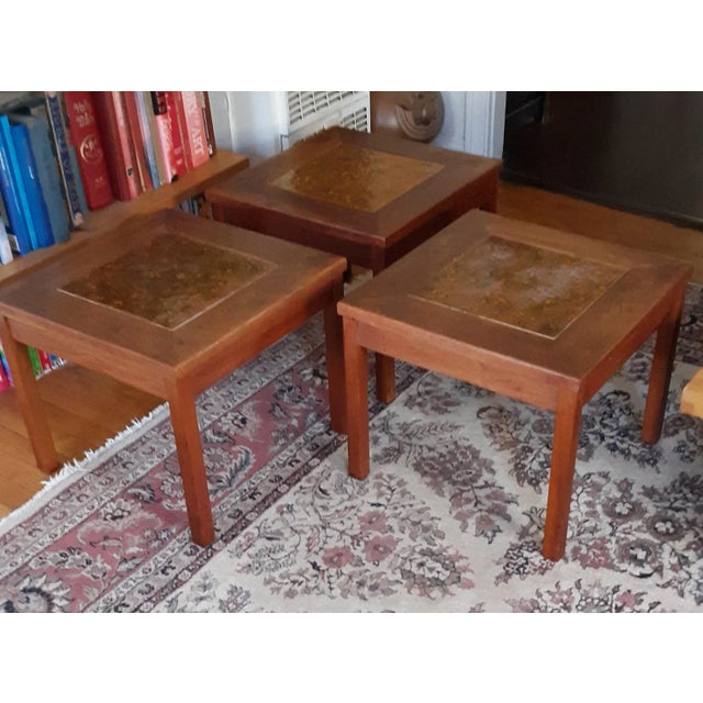 Mid Century John Keal for Brown Saltman Attributed Walnut and Copper Tile Side Table For Sale In Los Angeles - Image 6 of 16