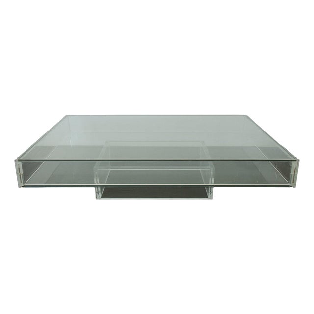 Large Modernist Glass and Acrylic Glass Coffee Table, 1970s For Sale