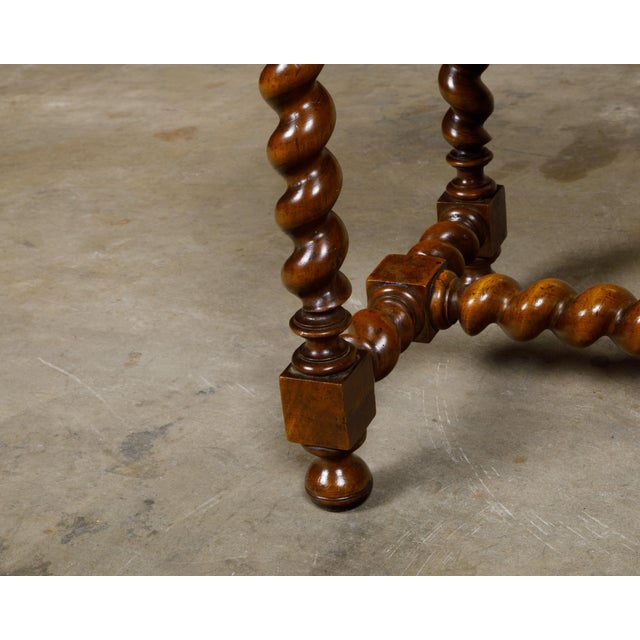 French 19th Century Barley Twist Stool with Finial and Custom Linen Upholstery For Sale - Image 10 of 12