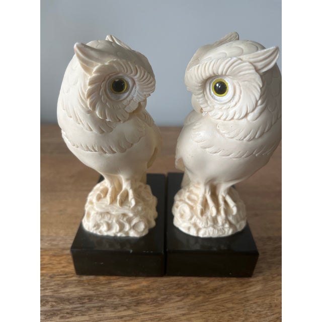 Figurative 1970s Vintage Italian Arnaldo Gianelli Alabaster Owl Bookends-a Pair, Signed For Sale - Image 3 of 11