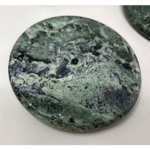 Vintage Green Marble Coasters Set 5 Pieces Handmade in Italy Collectible 1970 For Sale - Image 4 of 8