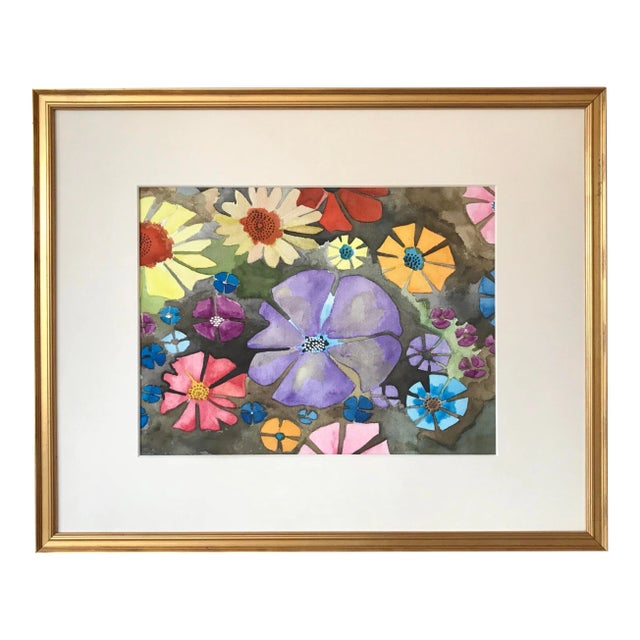 Vintage Mid Century Watercolor Abstract of Flowers For Sale