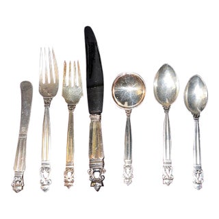 1920s Mid-Century Modern Georg Jensen Sterling Acorn Flatware - Set of 7 For Sale