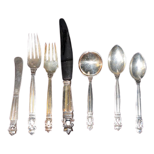 1920s Mid-Century Modern Georg Jensen Sterling Acorn Flatware - Set of 7