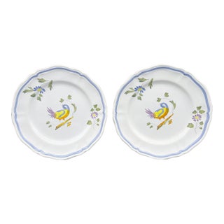 Vintage Hand-Painted French Faience Bird Plates – A Pair – French Country / Provincial For Sale