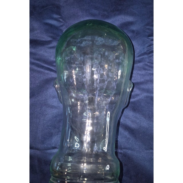 Mid-Century Vintage Green-Tinted Molded Glass Mannequin Head Display For Sale - Image 4 of 8