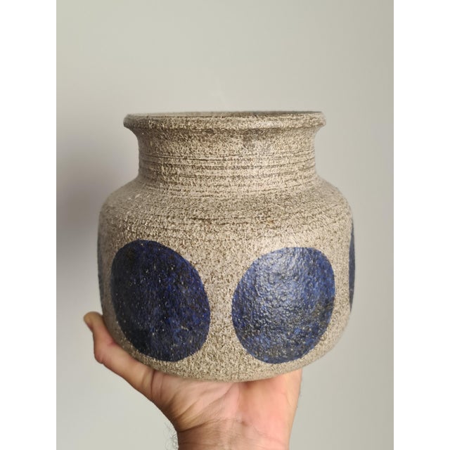 Mid-Century Modern Stoneware Vase with Cobalt Blue Polka Dots, 1960 For Sale - Image 10 of 10