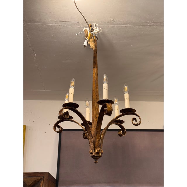 Paul Ferrante Antique Dutch Metal Leaf Iris Chandelier For Sale - Image 9 of 12