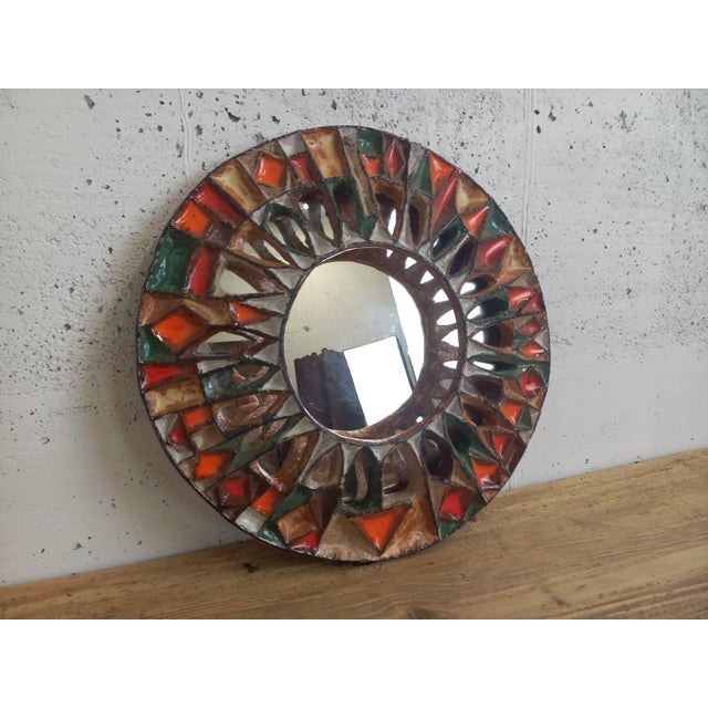 Polychrome ceramic mirror. Roland Zobel, cyclists. Anduze