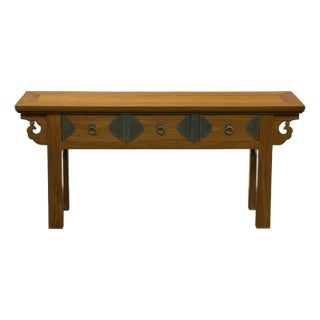 Oriental Copper Brown Ru Yi Apron 3 Drawers Low Bench Table For Sale