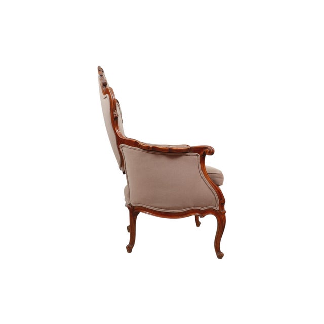 Rococo Mocha Upholstered Antique Rococo Bergere Armchair For Sale - Image 3 of 9