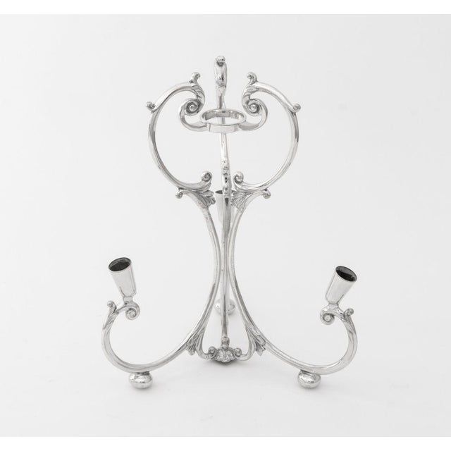 Metal Mid 20th Century Modern Silver Plate Four Trumpet Epergne For Sale - Image 7 of 8