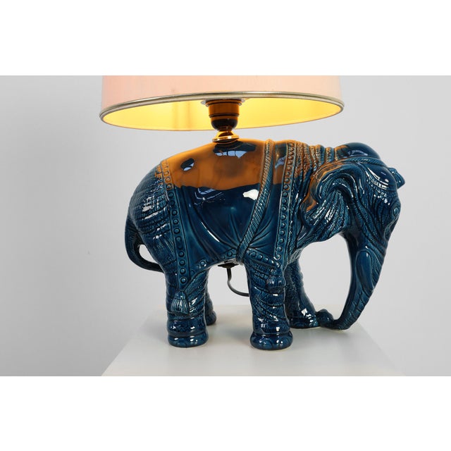 1970s Hollywood Regency Blue Elephant Ceramic Table Lamp, Belgium, 1970s For Sale - Image 5 of 12